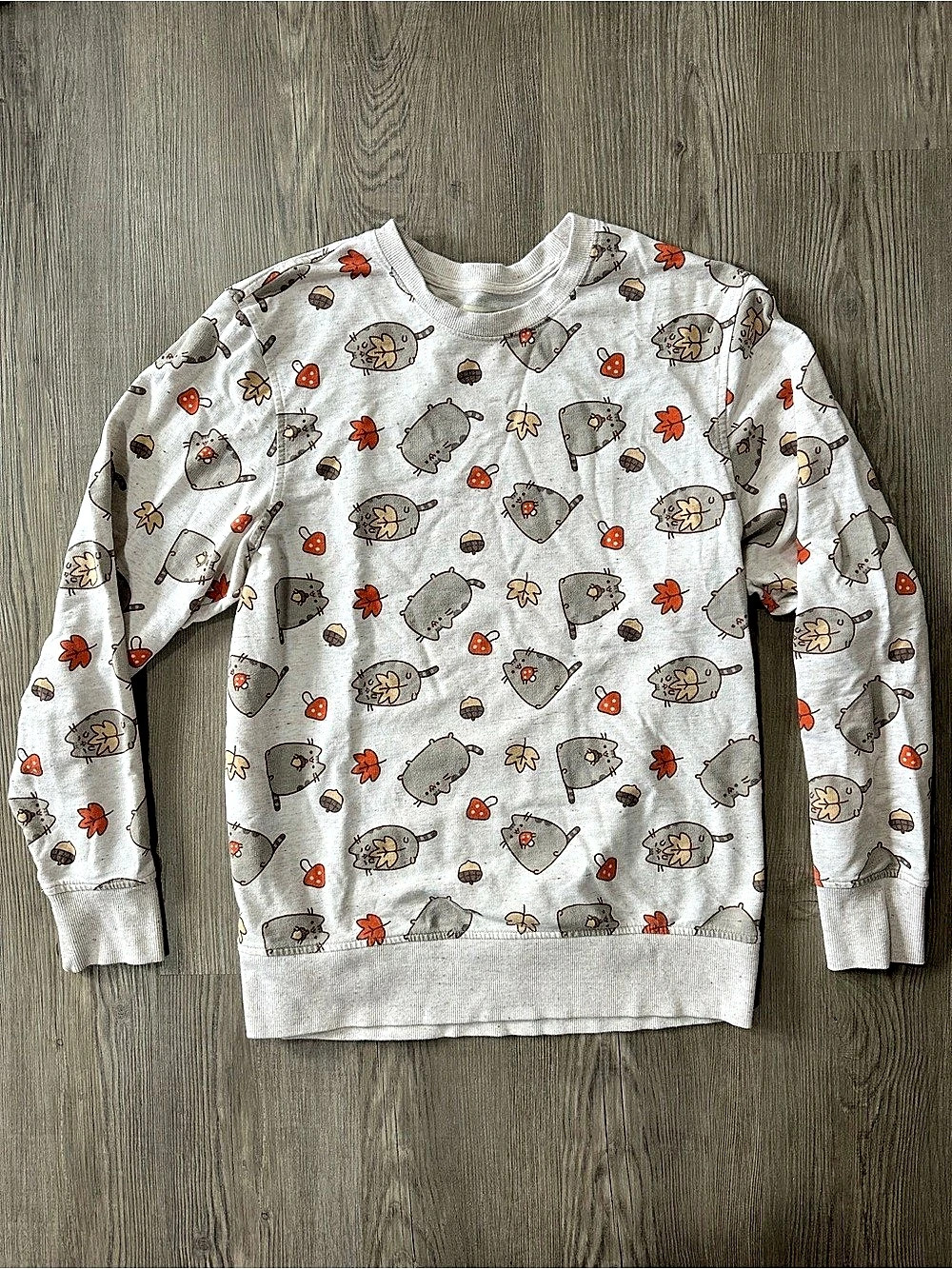 Pusheen Autumn Fall All Over Print Sweatshirt Graphic Sweatshirt Gray &